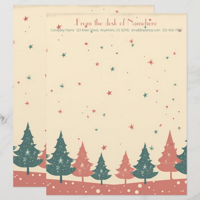 Create Your Own Retro Celestial Yule Trees Custom Letterhead (Front/Back)