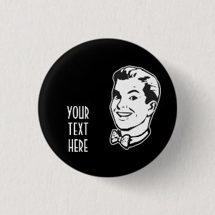 CREATE YOUR OWN RETRO GUY BOW TIE GIFTS 3 CM ROUND BADGE