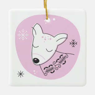 Create Your Own Retro Reindeer Pink Christmas Ceramic Ornament