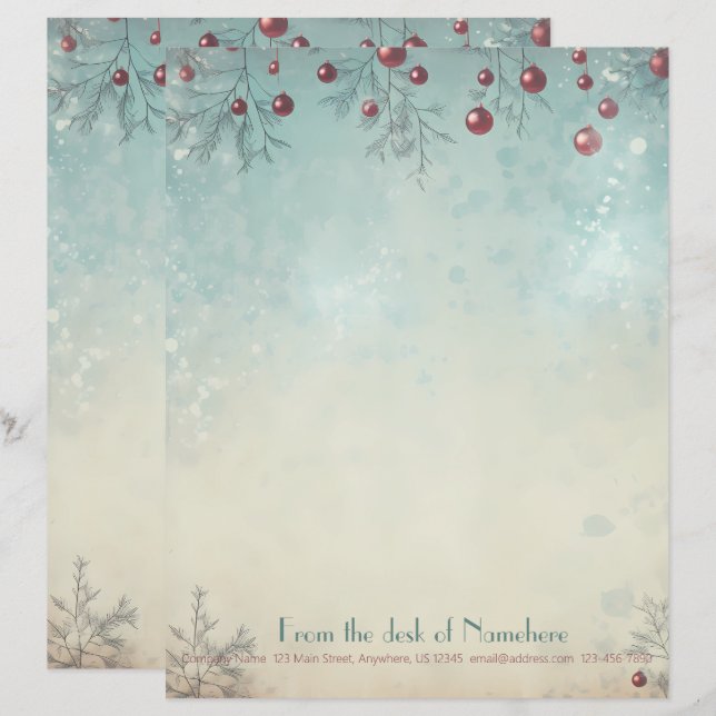 Create Your Own Retro Snowy Red Blue Yule Custom Letterhead (Front/Back)