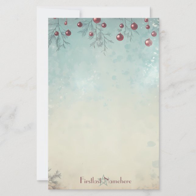 Create Your Own Retro Snowy Red Blue Yule Stationery (Front)