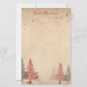 Create Your Own Retro Snowy Red Grey Trees Stationery