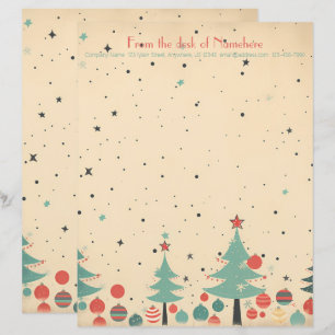Create Your Own Retro Teal Red Ornaments Trees Custom Letterhead