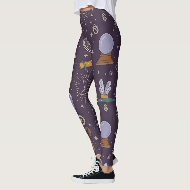 Create Your Own Reversed Pentacles Crystals Wands Leggings (Left)