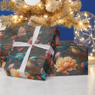 Create Your Own Romantic Blue Birds Roses Wrapping Paper