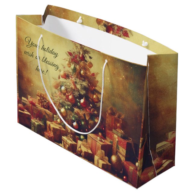 Create Your Own Romantic Christmas Morning Tree Large Gift Bag (Back Angled)