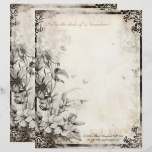Create Your Own Romantic Gothic Grey Floral Custom Letterhead