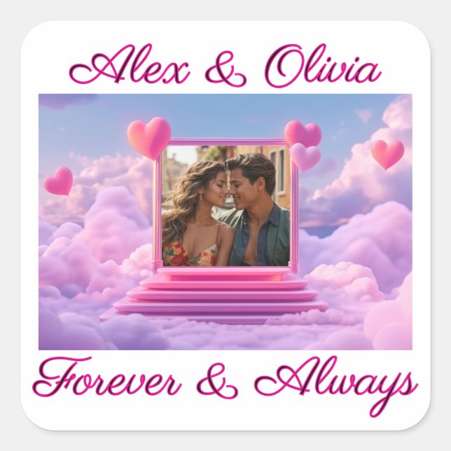 Create Your Own Romantic Heart Photo Template Square Sticker (Front)