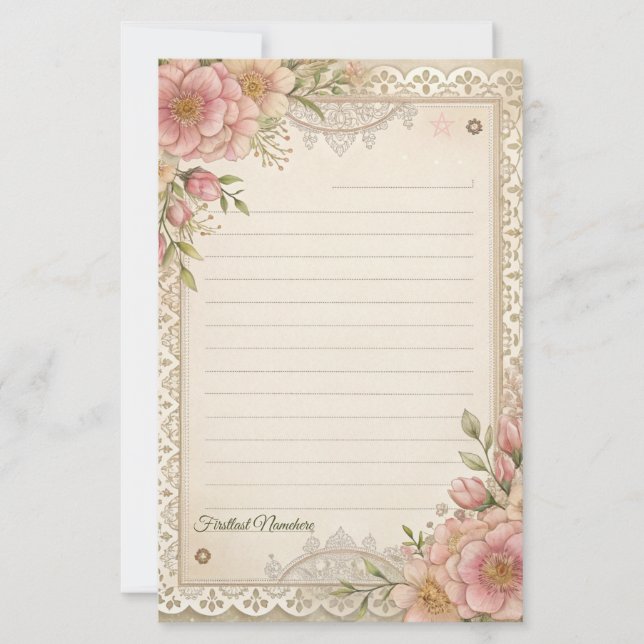 Create Your Own Romantic Lace Flowers Note Paper (Front)