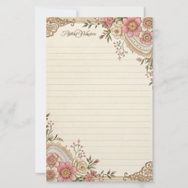 Create Your Own Romantic Lacey Flowers Note Paper (Front)