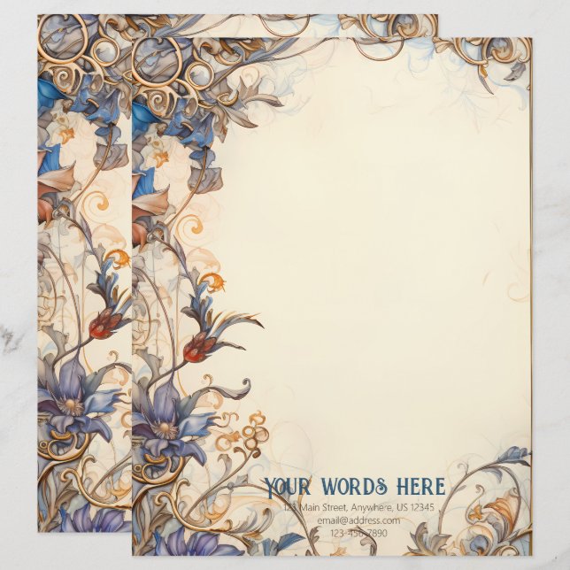 Create Your Own Romantic Midsummer Garden Floral Custom Letterhead (Front/Back)