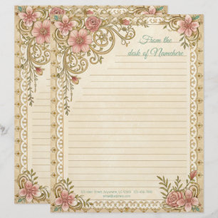 Create Your Own Romantic Pink Lacey Floral Notes Custom Letterhead