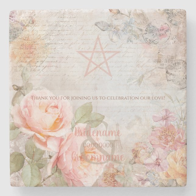 Create Your Own Romantic Roses Handfasting Thanks Stone Coaster (Front)
