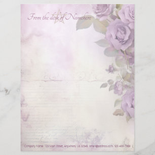 Create Your Own Romantic Shabby Chic Purple Roses Custom Letterhead