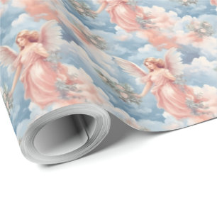 Create Your Own Romantic Vintage Pink Angels Wrapping Paper