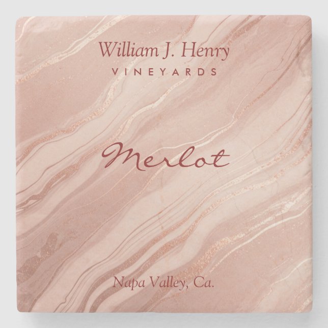 Create Your Own Rose Gold Marble Stone Wine Coaster (Front)