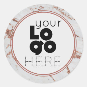 Create Your Own Rose Gold Sparkle Marble Logo Classic Round Sticker