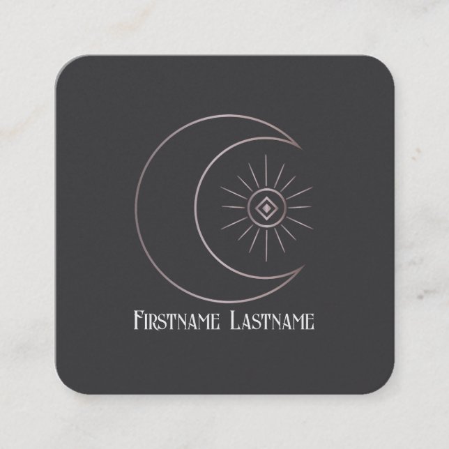 Create Your Own Rose Pink Celestial Crescent Moon Square Business Card (Front)