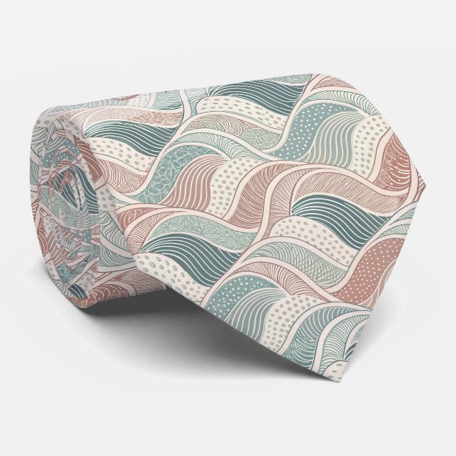 Create Your Own Rose Pink Green Waves Tie (Rolled)