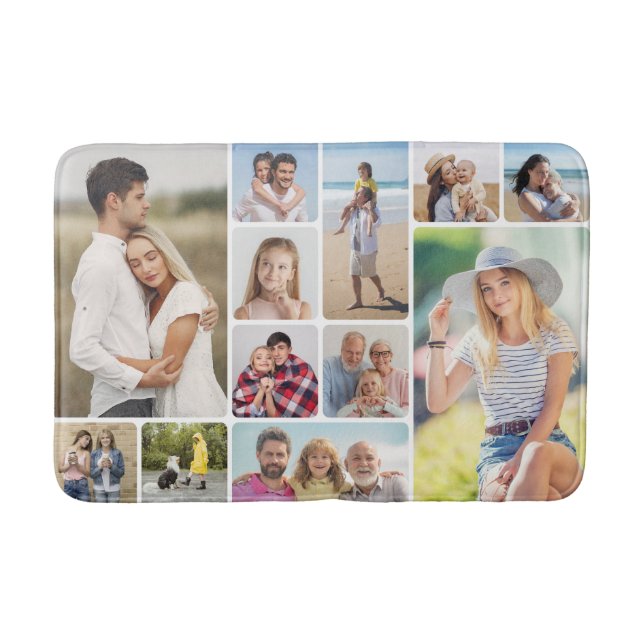 Create Your Own Round Corners 12 Photo Collage Bath Mat (Front)