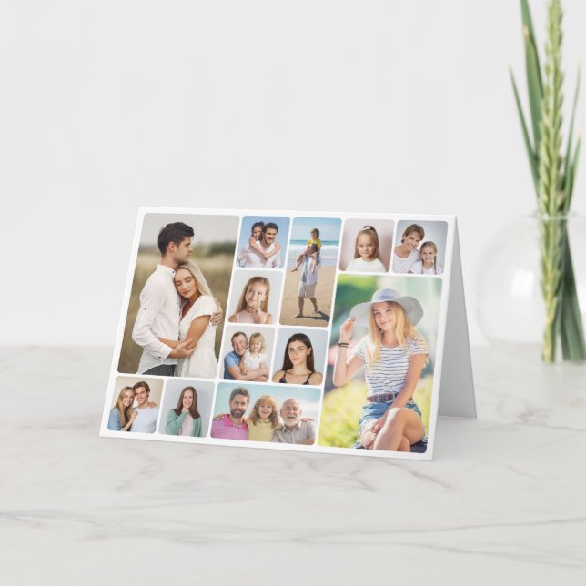 Create Your Own Round Corners 12 Photo Collage Card (Front)