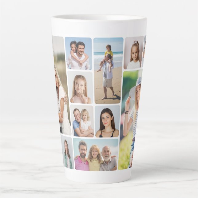 Create Your Own Round Corners 12 Photo Collage Latte Mug (Front)