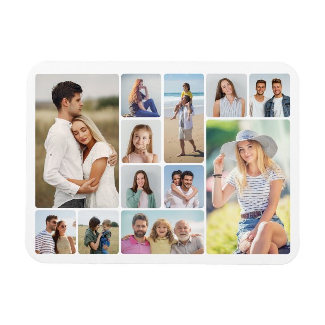Create Your Own Round Corners 12 Photo Collage Magnet (Horizontal)