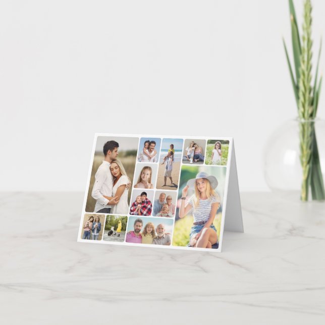 Create Your Own Round Corners 12 Photo Collage Note Card (Front)