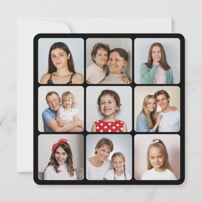 Create Your Own Round Corners 9 Photo Collage Card (Front)