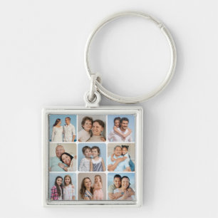 Create Your Own Round Corners 9 Photo Collage Key Ring