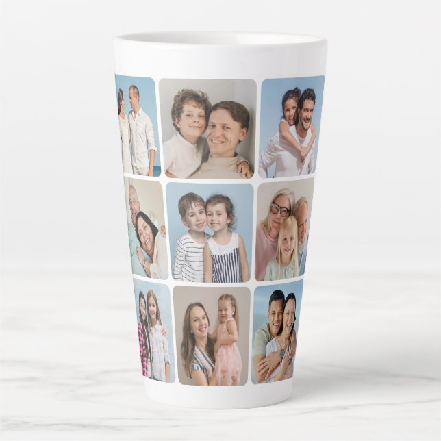 Create Your Own Round Corners 9 Photo Collage Latte Mug (Front)