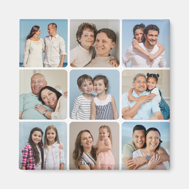 Create Your Own Round Corners 9 Photo Collage Magnet (Front)
