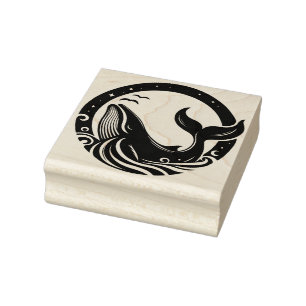 Create Your Own Round Humpback Whale Waves Rubber Stamp