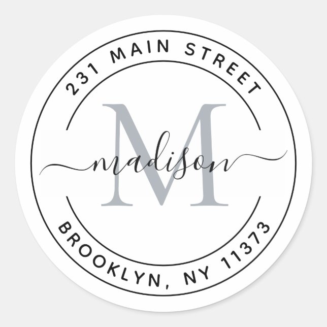 Create Your Own Round Monogram Return Address  Classic Round Sticker (Front)