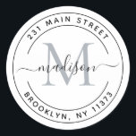 Create Your Own Round Monogram Return Address  Classic Round Sticker<br><div class="desc">Create Your Own Round Monogram Script Return Address Classic Round Sticker</div>