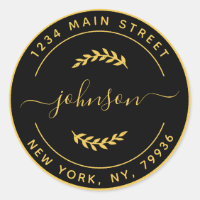 Create Your Own Round Return Address Gold Black