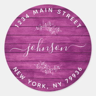 Create Your Own Round Return Address Purple Wooden Classic Round Sticker