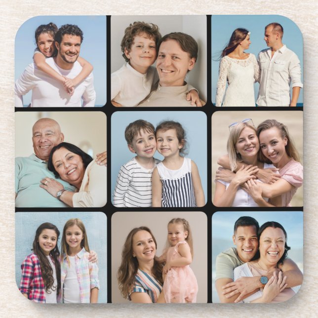 Create Your Own Rounded Corners 9 Photo Collage Coaster (Front)