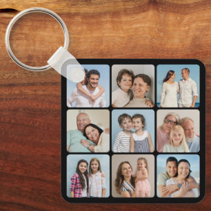 Create Your Own Rounded Corners 9 Photo Collage Key Ring