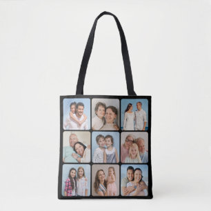 Create Your Own Rounded Corners 9 Photo Collage Tote Bag
