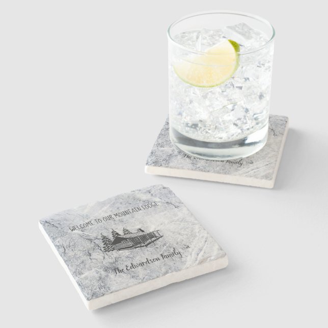Create your own rustic family mountain lodge image stone coaster (Side)