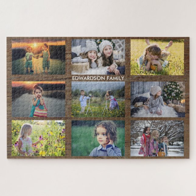 Create your own rustic family photo collage jigsaw puzzle (Horizontal)