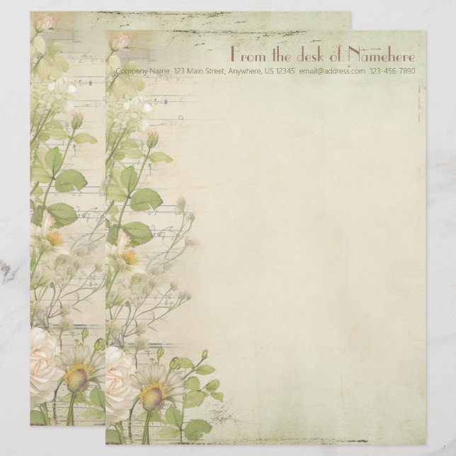Create Your Own Rustic Roses Daisies Stationery Custom Letterhead (Front/Back)
