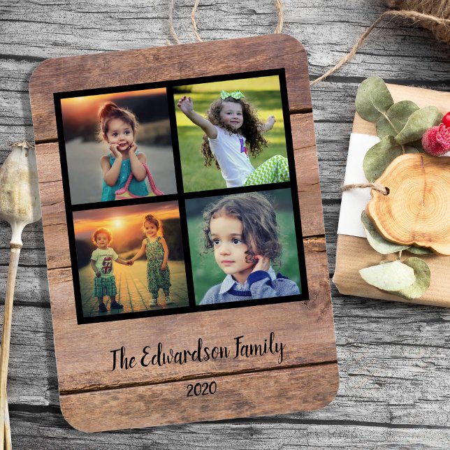 Create your own rustic wood family photo collage magnet (Create your own rustic wood family photo collage flexible magnet. Beautiful keepsake family magnet.)