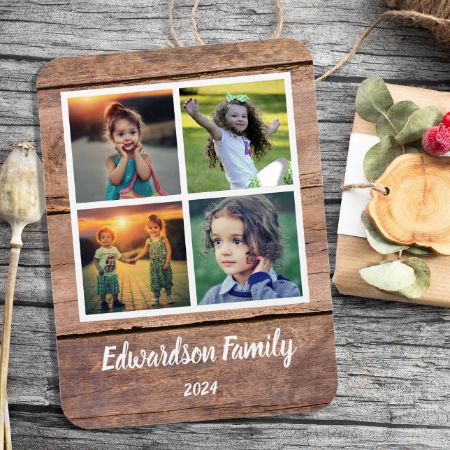 Create your own rustic wood family photo collage magnet (Create your own rustic wood family photo collage magnet. Very personal and unique magnet.)