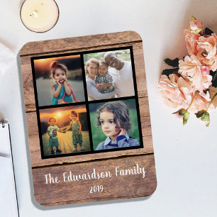Create your own rustic wood family photo collage magnet