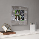 Create your own rustic wood family photo collage square wall clock<br><div class="desc">Custom Family photo collage on rustic barn wood,  wall clock.
Add your own personal photos to personalise the clock. Do don't have to add only square photos other sizes will also fit.
If you need help please contact me.</div>