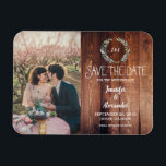 Create your own rustic wood monogram photo magnet<br><div class="desc">Rustic botanical watercolor leaves on dark barn wood,  monogrammed photo Save the Date flexi magnet.
Watercolor leaves design.
You can add your own text and photo to make this Save the Date card very personal and unique.</div>