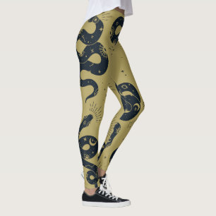 Create Your Own Sacred Black Snakes Khaki Leggings
