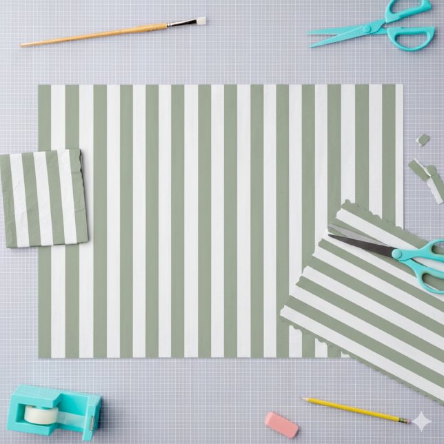 Create Your Own Sage Green White Striped Pattern Tissue Paper (Creator Uploaded)